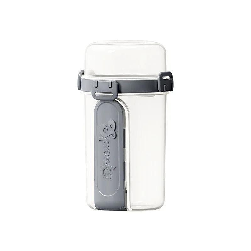 Portable Breakfast Cup with Double-Layer Lid - Includes Spoon & Fork, Food Storage Box for Oatmeal/Cereal/Salad/Fruits