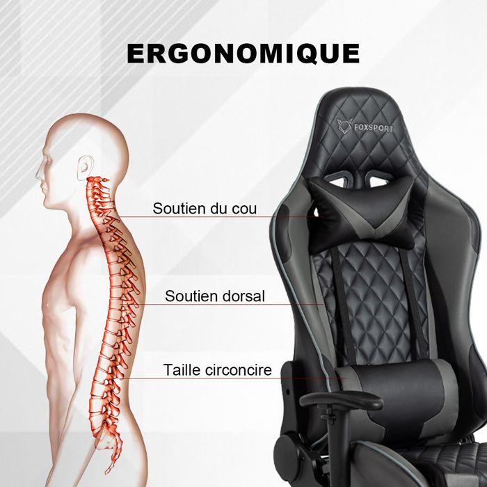 Fauteuil Gaming - FOXSPORT - Réglable - Appui-tête - Pédale intégrée - Gris