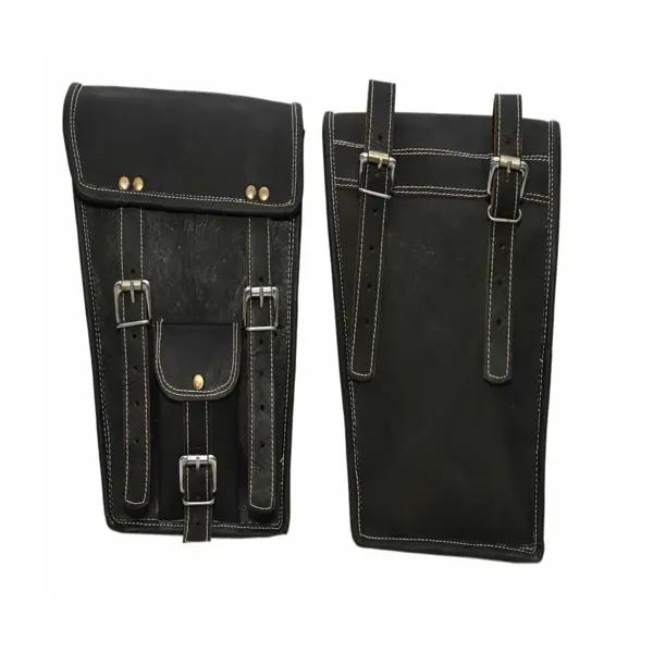 Handmade Black Goat Leather Motorcycle Saddlebags - Vintage Biker Panniers (Set of 2)