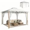 Tuinpaviljoen met Dubbel Dak Gazebo met Gaaswanden UPF50+ voor Buitenterras 360x300x275 cm Crème en Teak