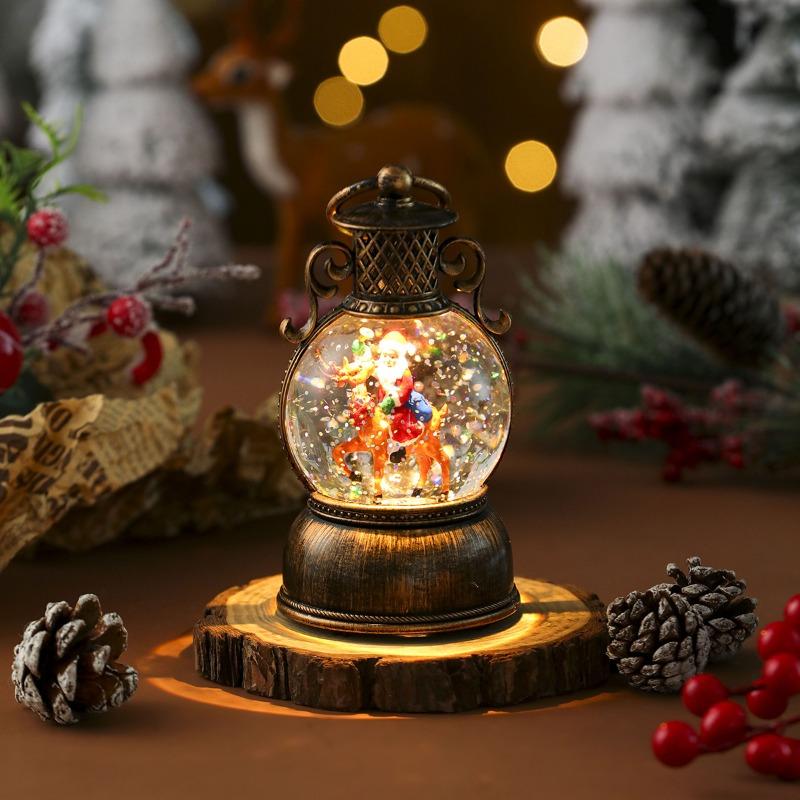 USB cu Muzică, Cădere de Zăpadă, Ornament de Crăciun din Rășină Luminoasă, Decorațiune de Crăciun, Portabil Umplut cu Apă, Felinar Cal Vopsit cu Auriu
