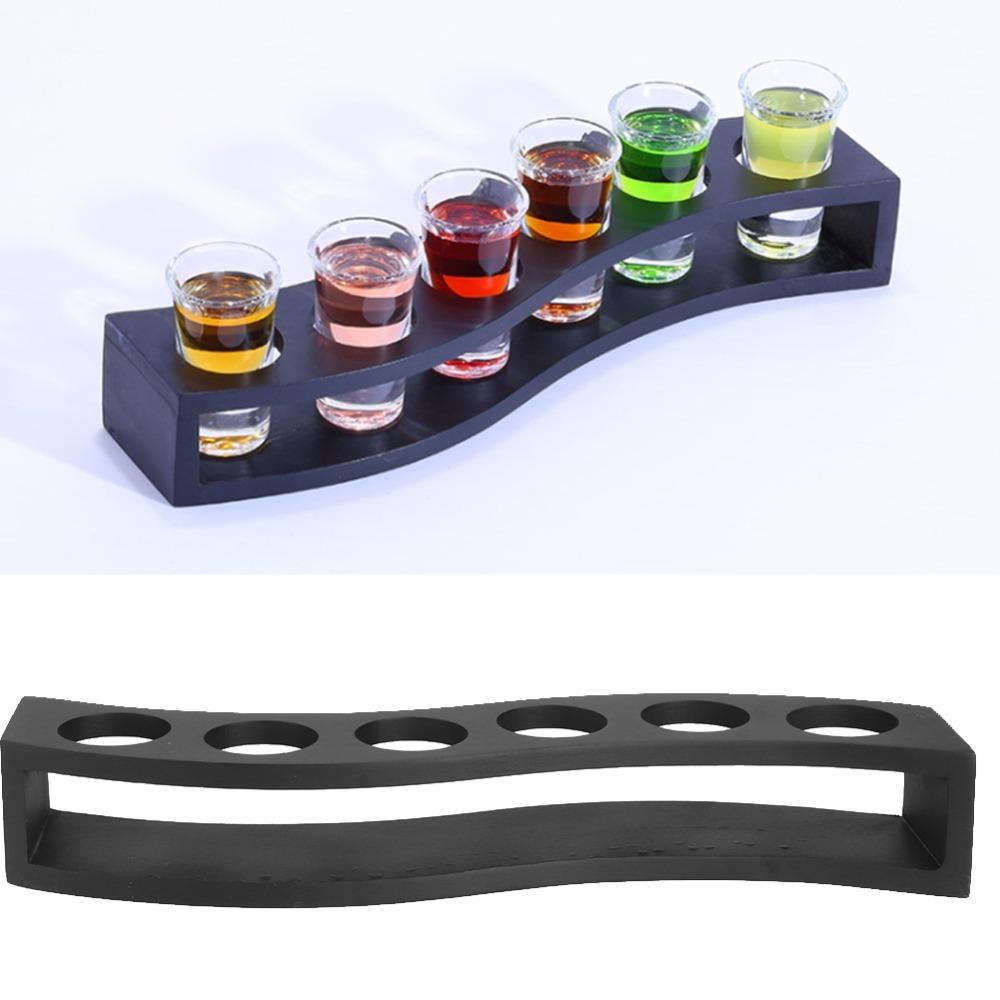Black Wooden Wine Glass Rack S-Shaped Cup Holders Stand Reusable Drinks Serving Board Party