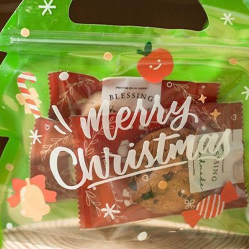 10PCS Christmas Gift Bag For Candy Chocolate Cookie Nougat Biscuit Packing Gift Tree Santa Zipper Bags Sweets Package