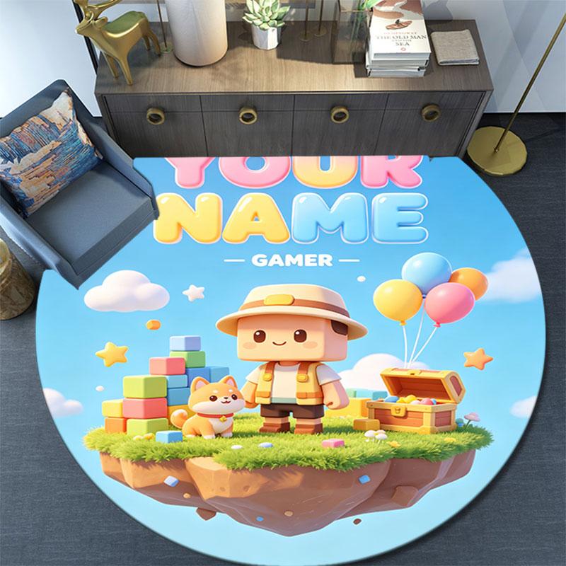 Custom Name,Roblox pattern round rug,Carpet Rug for Living Room Bedroom Playroom ,Non-slip Floor Mat,Holiday Gifts and Birthday Gifts.