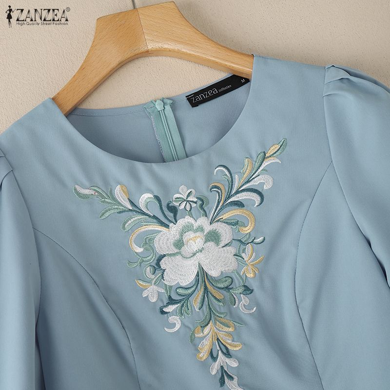 ZANZEA Lässige Bluse mit Rundhalsausschnitt und 3/4-Ärmeln und lockerem Print für Damen