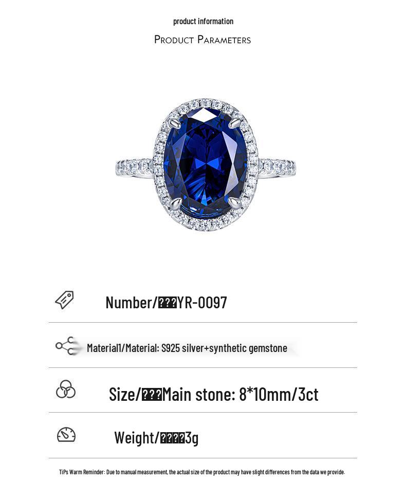 2024 Women's 3ct Oval Royal Blue Sapphire Ring, 925 Sterling Silver, Classic European & American Style