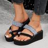 Fashion Platform Big Rhinestone Clip Toe Sandals Women Summer 2025 Wedge Heels Silver Glitter Strap Slides Woman Fashion Beach Slippers