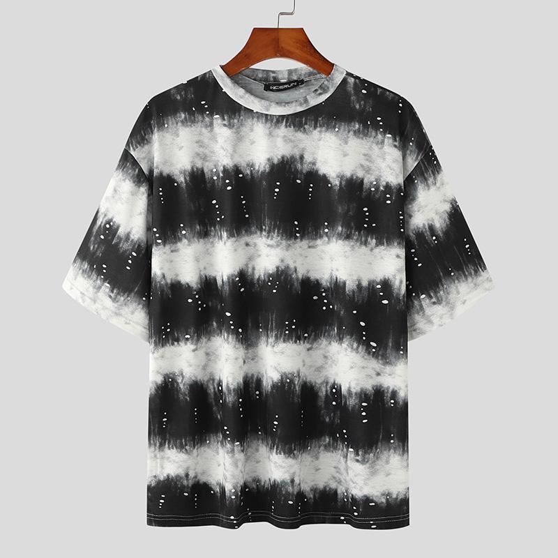 

INCERUN Мужские градиентные полосатые топы с коротким рукавом повседневные свободные футболки большого размера M