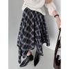 Ju Zhi Herbst Karomuster High Waist A-Linien Midi-Rock - Unregelmäßiges Design, Figurbetonte Passform