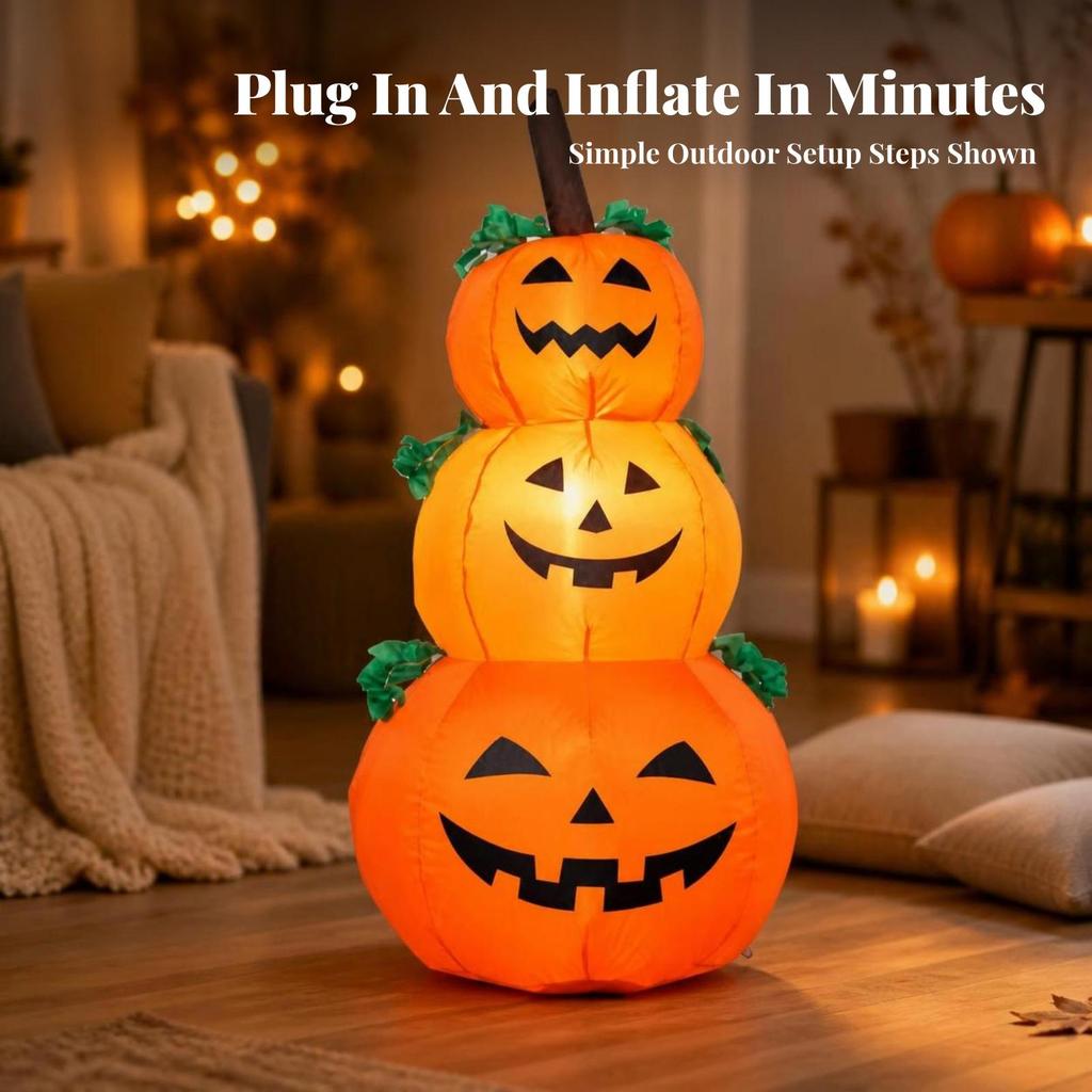 Inflatable JackO'Lantern Stack | Lightweight PVC Material, Stacked Pumpkin Figure, for Yard