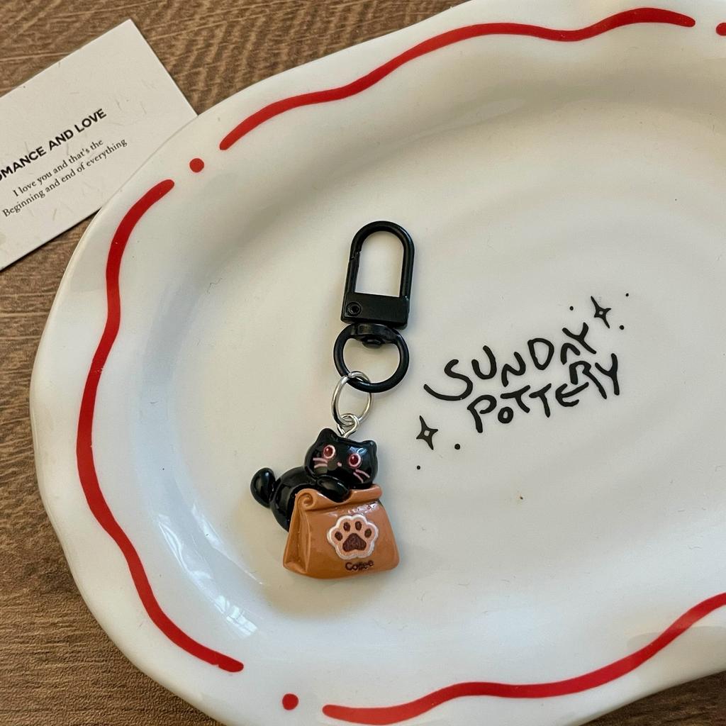 Kawaii Schultaschenanhänger Handgefertigter Kaffeehaus-Schlüsselanhänger Kreativer Taschenanhänger Kompakter Niedlicher Cartoon-Kätzchen-Schlüsselanhänger Für Auto