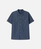DRAW FIT Seersucker Check Roll-Up Half Shirt [Navy]