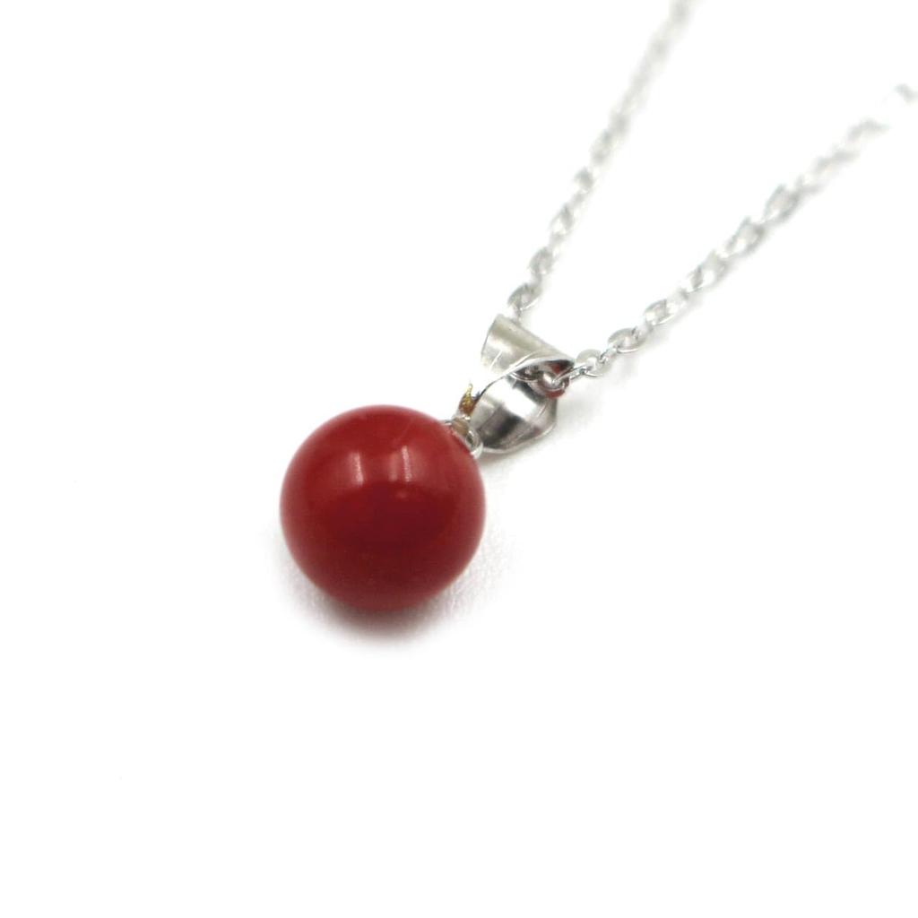 coral pendant gift wrapping featuring 8mm beads on a 14K white gold Includes a 40cm chain be changed to an 18K gold Undyed coral Blood-red (free