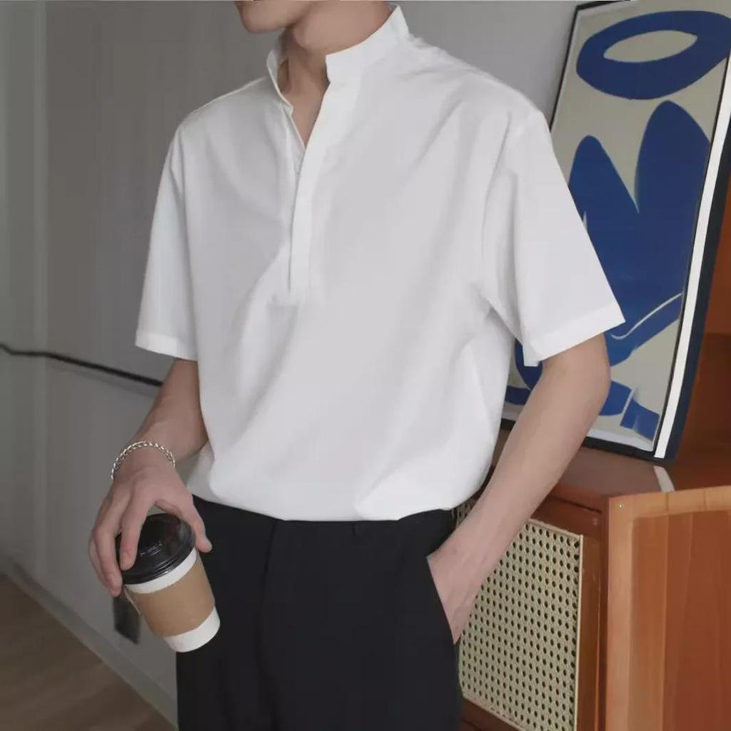 Men's Light Style Stand Collar Short-Sleeve Polo Shirt - Handsome Summer Ice Silk Casual T-Shirt