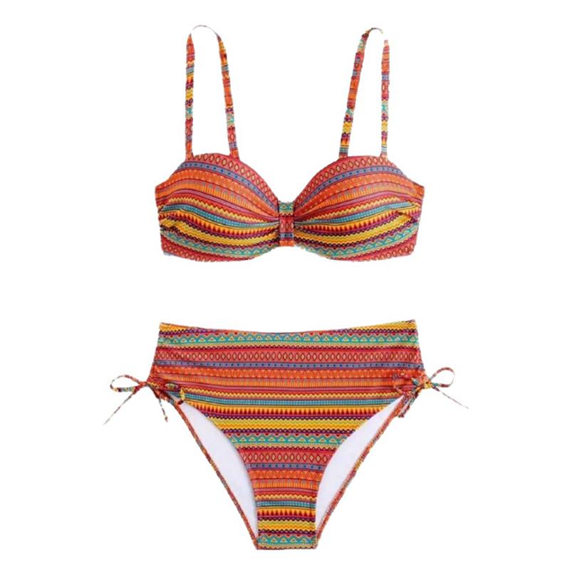 Print Bikini Sets Tie Side Cut Out High Waist High Cut Two Pieces Swimsuit Women's Backless Swimwear Bathing Suits
