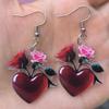 Blood Red Heart Rose Acrylic Earrings - Valentine's Day