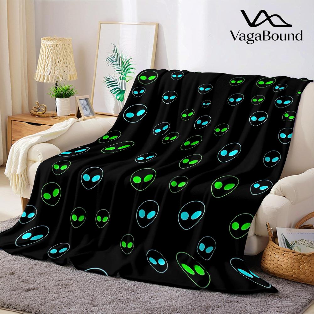 Neon-Alien-Beflockungs-Flanell-Decke Warm Weich Halloween Weihnachten Sofa Warm Gemütlich Dekorative Deko Geschenk für Alle Jahreszeiten