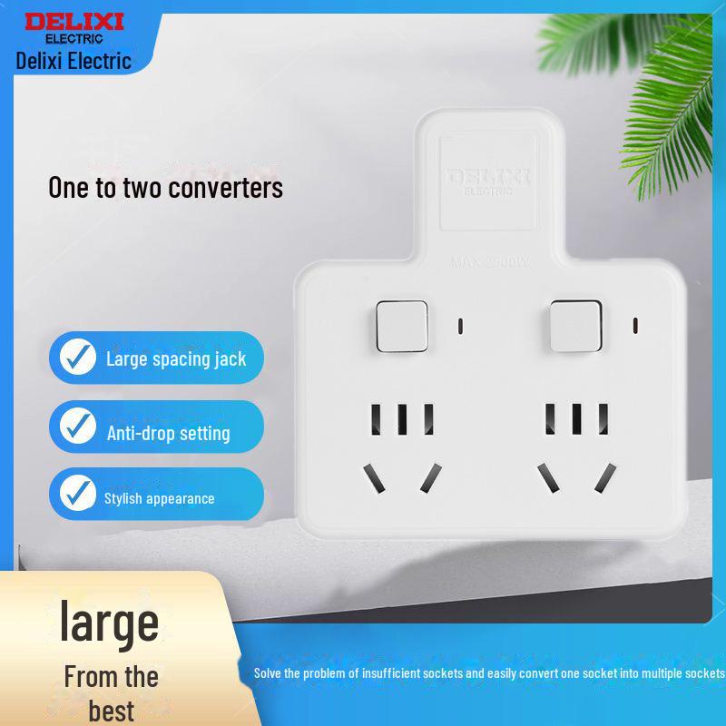 

Delixi Multi-Function Socket Strip: One-to-Two Plug, Wire-Free, Multi-Hole Panel Expansion Converter. Wireless One to Two Activities