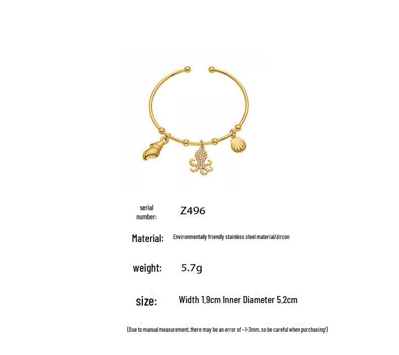 Qiong Yao 18K Gold-Plated Conch Shell Ocean-Style Openable Stainless Steel Bracelet