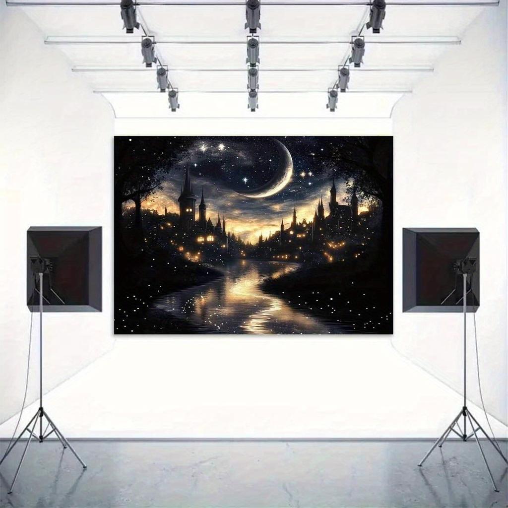 2D flaches Banner 1 fotografischer Hintergrundstoff - ruhige Mondlicht-Schloss-Nachtszene-Thema