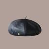 Women's Leather Beret Hat - Vintage Metal Logo Painter Cap Winter Fashion Slouchy Pumpkin Beanie Face Slimming Octagon Hat