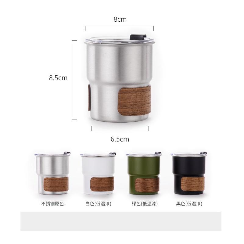 New Cute Tea Beer Cups Single Wall 300ml Color Steel Camping Coffee Mug Wooden Ring Decor