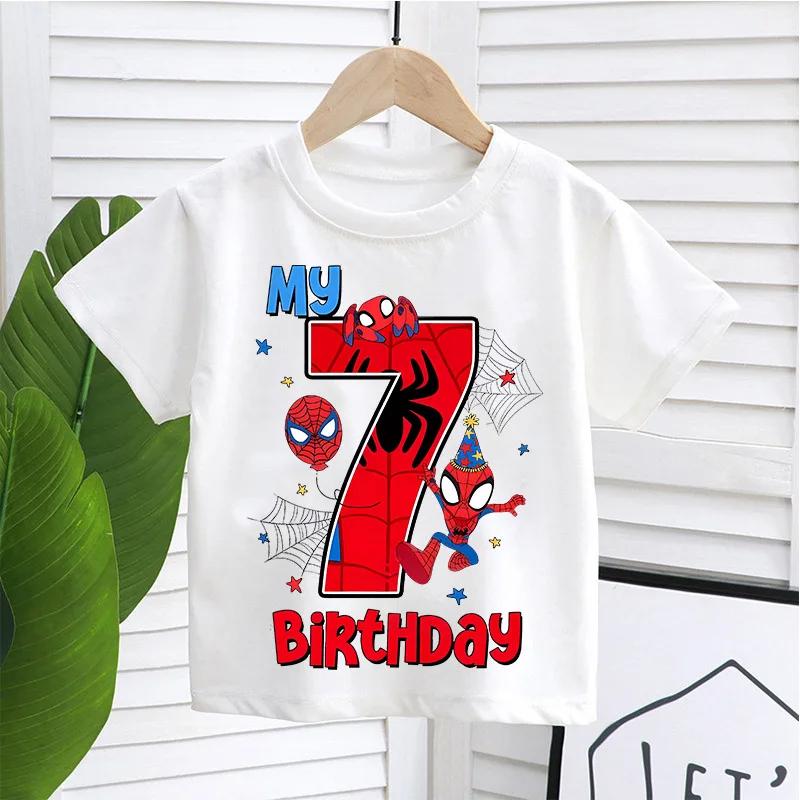 Summer Spider-Man Boy T-shirt Exquisite Birthday Numbers (1-9 Years Old) Cartoon Children's Cotton Casual Clothing A Girl's Gift