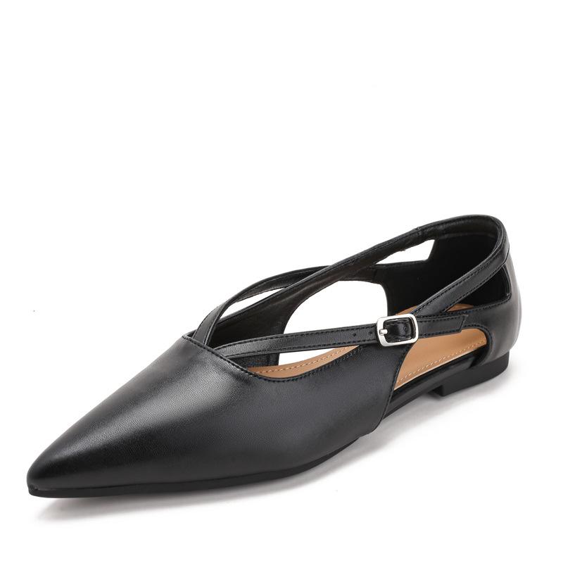 Retro Pointed-toe Flat Shoes with Buckle Closure, New Style Single Shoes 36 чёрный