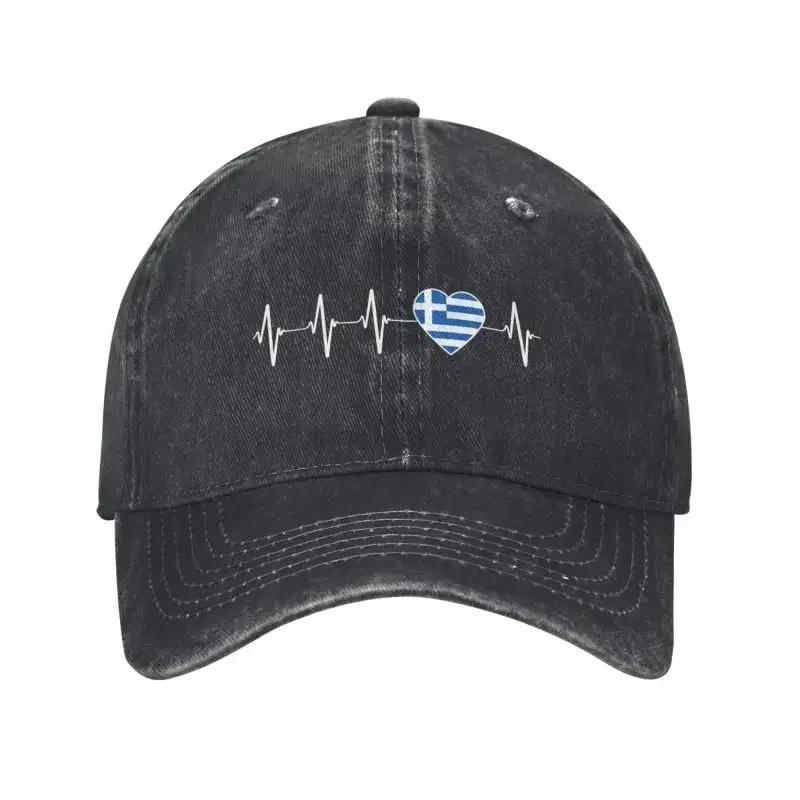 

Custom Cotton Heartbeat Greece Flag Baseball Cap Hip Hop Unisex Women s Adjustable Greek Patriotic Dad Hat Baseball Cap