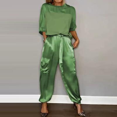 Spring and Summer New Fashion Loose Two Piece Pants Suits Women Solid Satin Plus Size Casual Two Piece Set for Women Elegant Slim Fit Pants Sets 26455