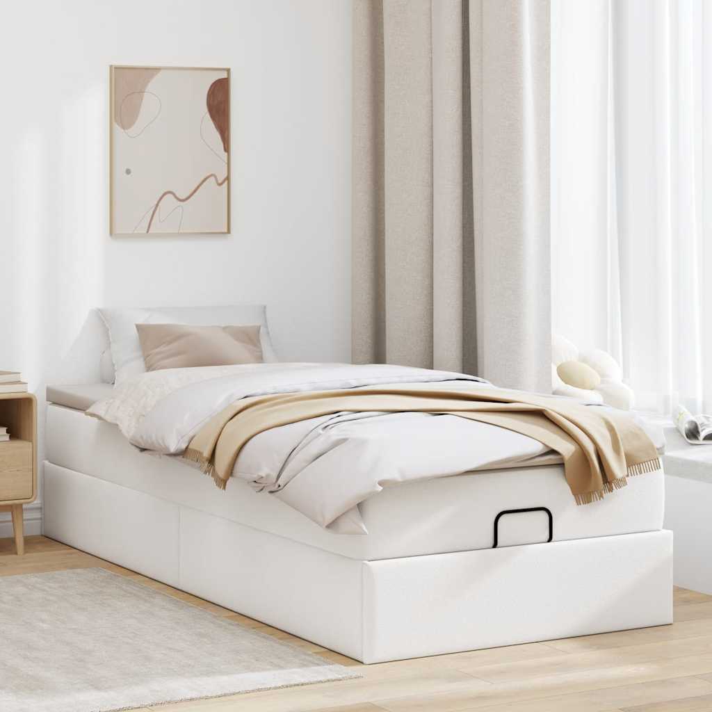 Ottoman Bed with Mattress White 90x200 cm Faux Leather