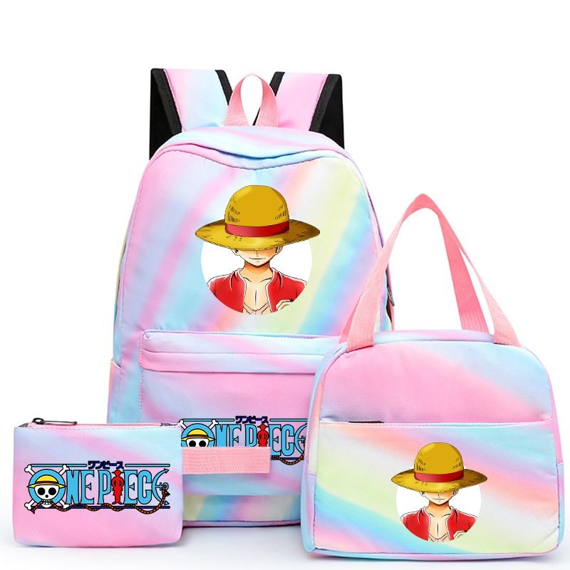 3Pcs/set Anime One Piece Backpack for Girls Boys Back To Schoolbag with Lunch Bag Student Bookbag Men Women Travel Bag Mochil