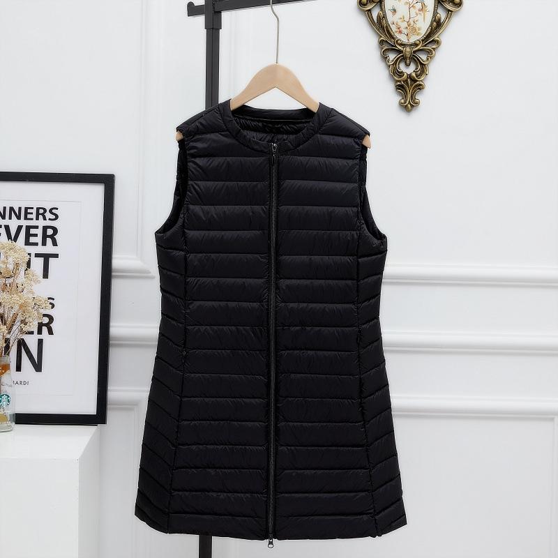 Autumn and winter collarless medium and long light down jacket vest women's short round neck zipper vest vest vest vest tide