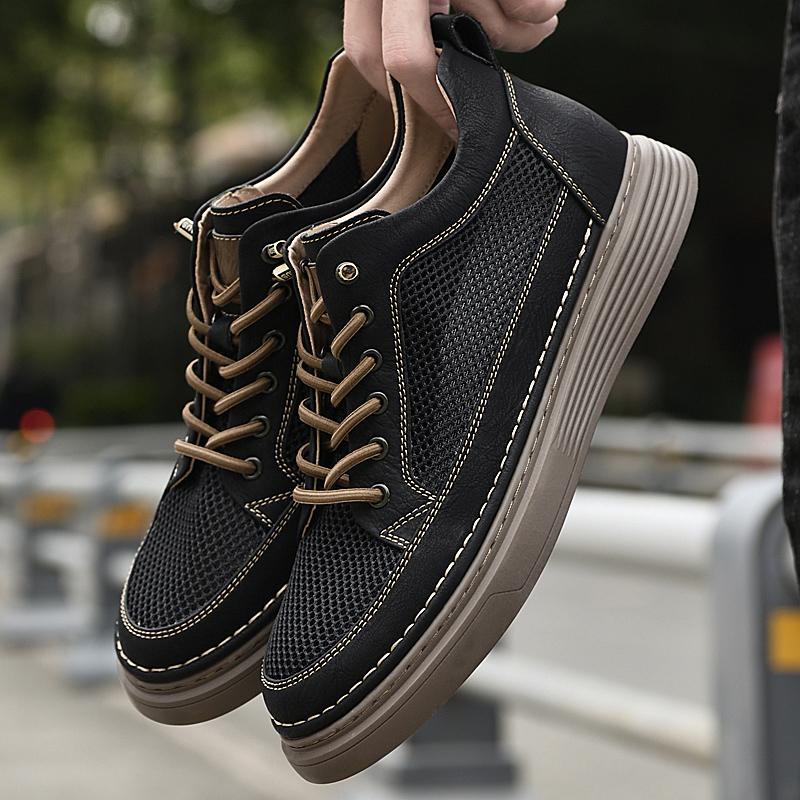 Fashion Men Flying Woven Mesh Fashion Casual Leather Shoes Board Shoes Breathable Lace Up Comfortable Oxfords Casual Shoe Size47
