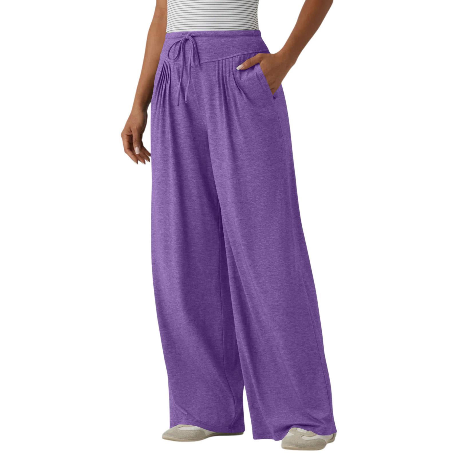 

Women s Color High-waisted Drawstring Pleated Casual Loose Pants With Belt And Pockets XXL