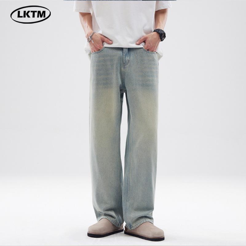 

LKTM Men s American Retro Light Wash Distressed Cleanfit Straight Wide Leg Jeans 2XL (150-165 jin) світло-синій колір