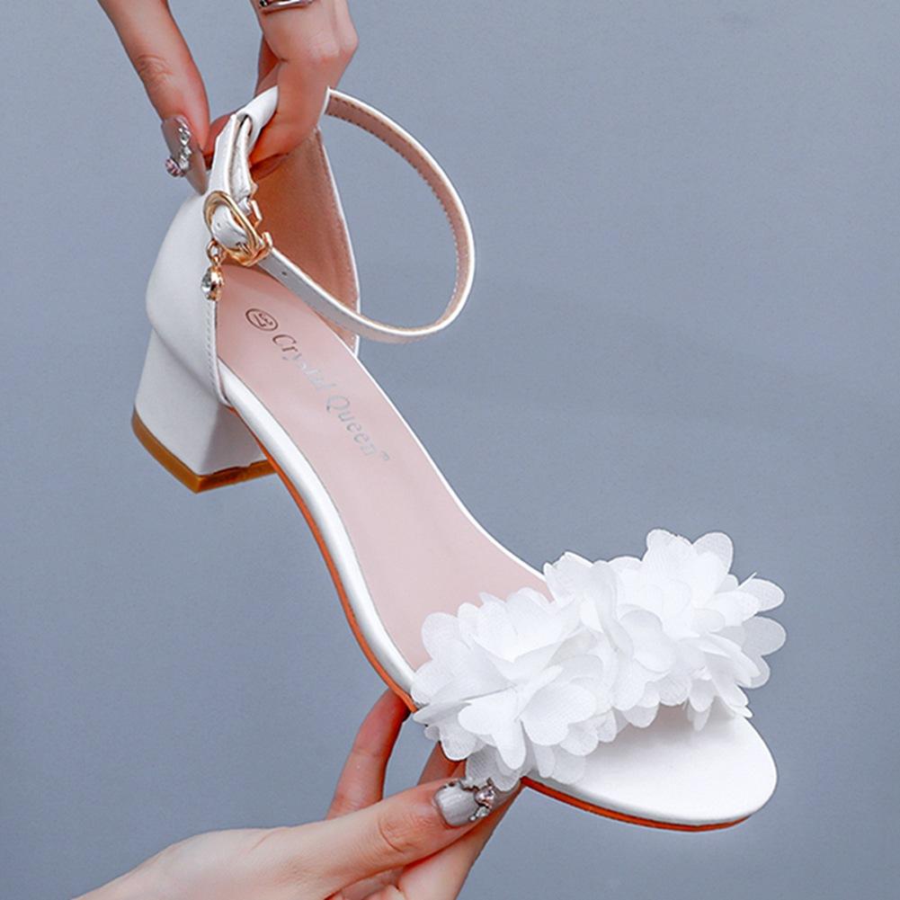 Fashion Flower Band Bridesmaide Shoes Woman Wedding High Heels Sandals Ankle Strap Wedges Cover Heeled Tacones Ladies Office Dress Pumps