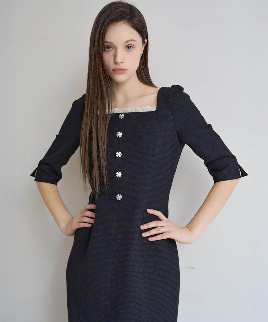 Julie And Kara 25Ss Collar 112 One Fine Day Moir Tweed Dress Black