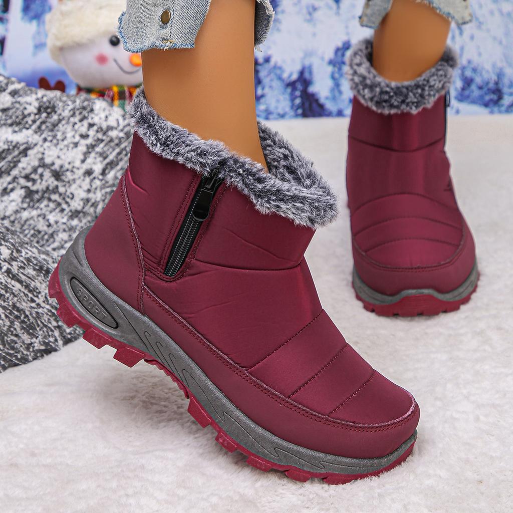 Fashion Casual Fabric Furry Snow Boots Women 2025 Winter Retro Thick Bottom Non Slip Hiking Shoes Warm Short Plush Side Zip Mom's Shoes
