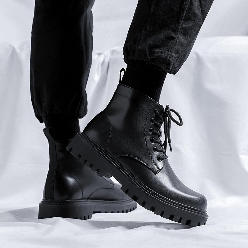 Men's Leisure Original Leather Boots Black Tide Platform Shoes Cowboy Autumn Winter Boot Business Office Dress Ankle Botas Male