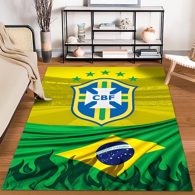 Brazil Flag Soccer Designed floor mat, suitable as a non-slip mat for the living room or bedroom sofa