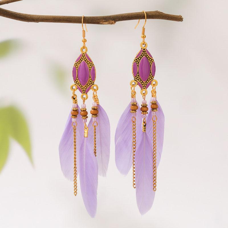 Classic Bohemia Feather Dangle Earrings for Women Fashion Long Colorful Enamel Handamde Earring Female Party Wedding Jewelry