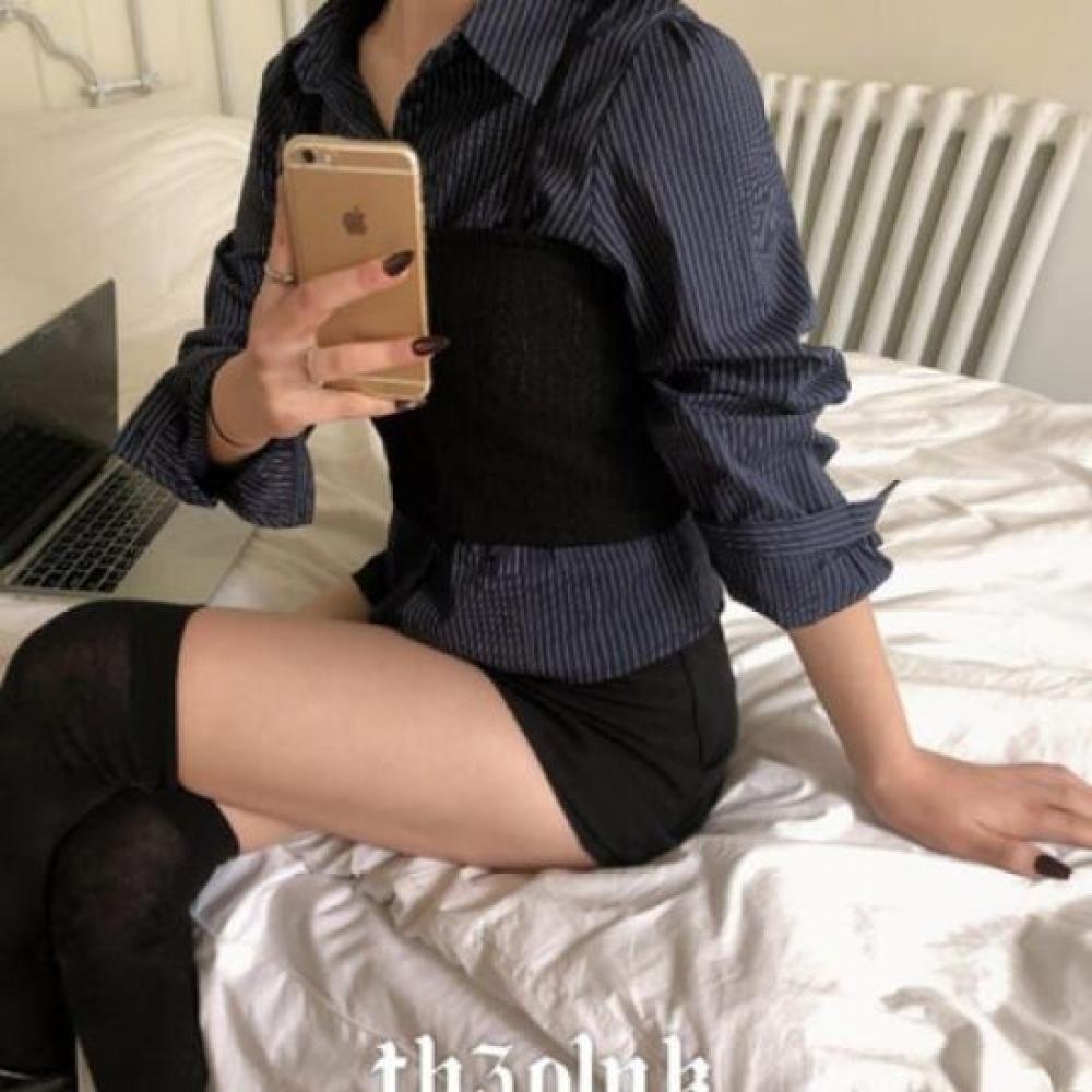 The Pink Slim Fit Shirring Pintuck Stripe Shirt