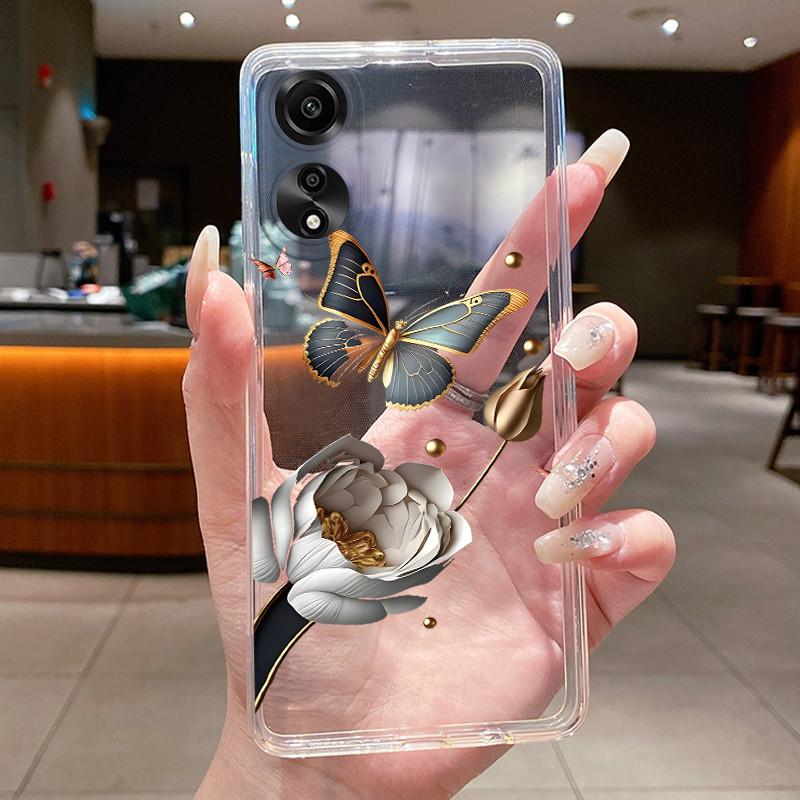 Case For OPPO A78 4G 5G A98 F23 A1X Flower Butterfly Phone Cases For Oppo A98 Soft Silicone Capa Transparent TPU Jelly Cover