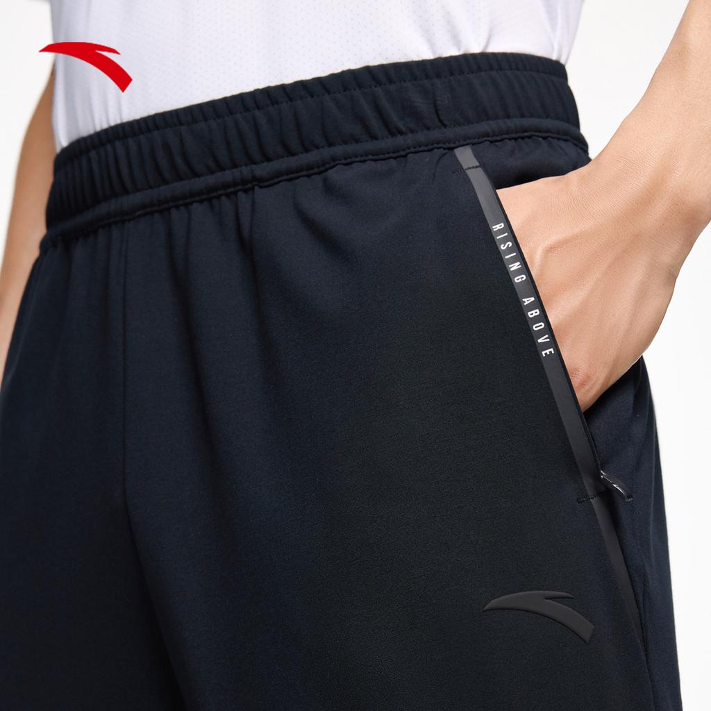 Anta Training Series Solid Color Comfortable Breathable Tapered Knit Sports Pants Men Bottoms Black 152427324-1