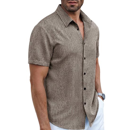 Men Summer Button-up Shirt Short Sleeve Turndown Collar Shirt Casual Loose Fit Holiday Shirt for Beach Vacation Street