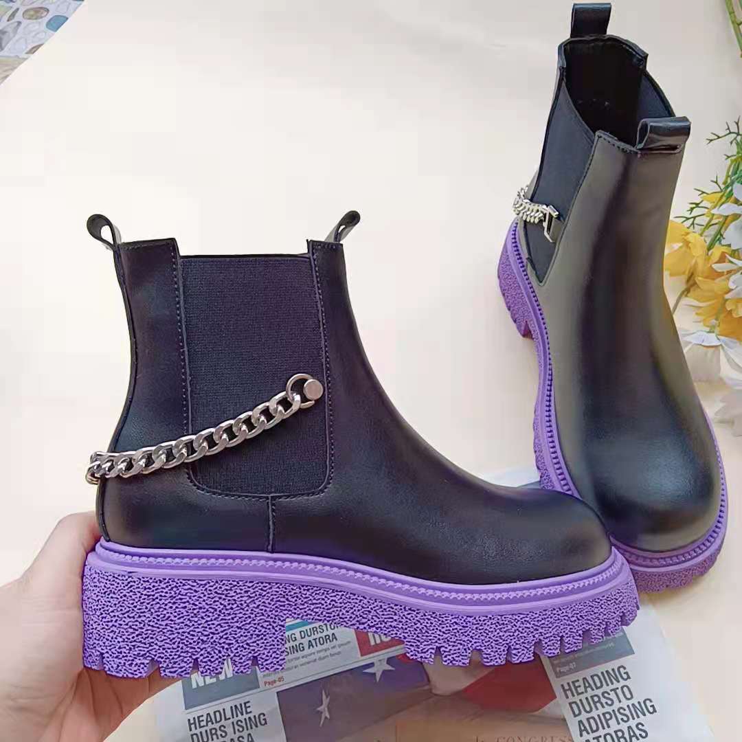

Женские ботинки Модные короткие сапоги Удобные ботинки из искусственной кожи на низком толстом каблуке с низким берцем 41 фиолетовый