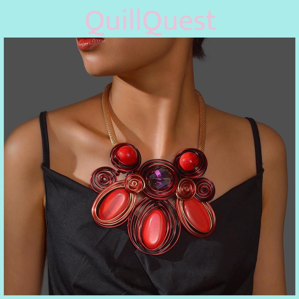 Crystal Geometric Exaggerated Jewelry Set With Alloy Necklace Earrings For Style Youth