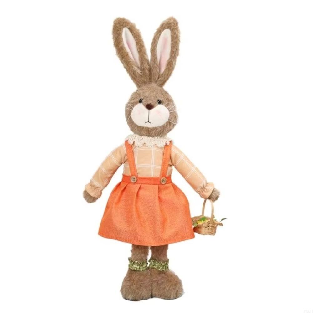 Cartoon Easter Rabbit Ornament Retractable DIY Handmade Bunny Telescopic Standing Pastoral Style Merry Easter Decoration