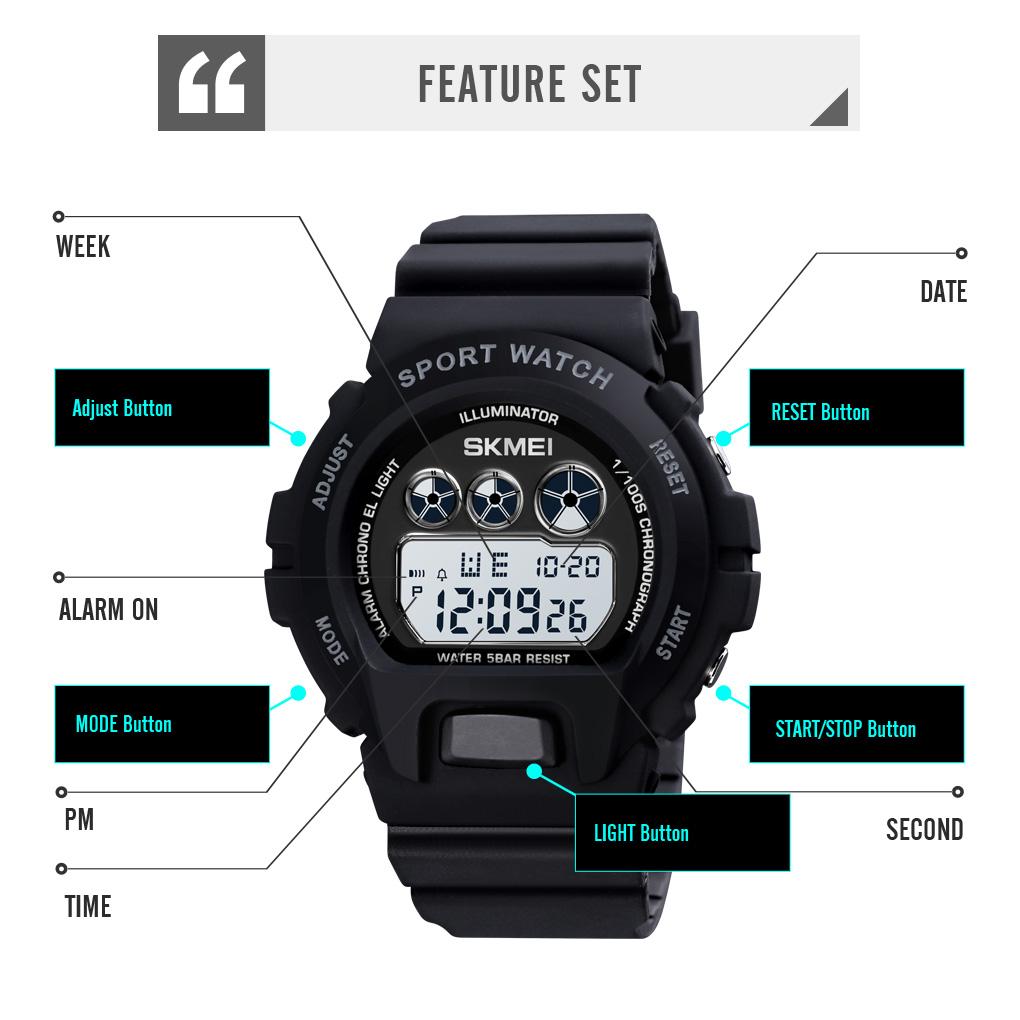 Skmei Damski cyfrowy zegarek sportowy modny wodoodporny zegarek casualowy dla mężczyzn mężczyzn kobiet 75